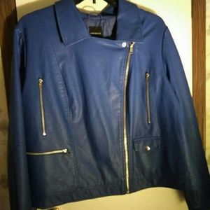 Blue pleather zip up jacket